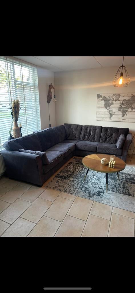 Fluweel Grijze Hoekbank, Tuin en Terras, Tuinsets en Loungesets, Ophalen, Zo goed als nieuw, Loungeset, Bank