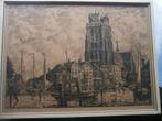 Bomkade, Dordrecht, Mooie zwart-wit ets van J.BURGER, Antiek en Kunst, Kunst | Etsen en Gravures, Ophalen