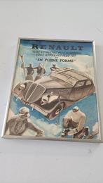 ingelijste vintage Franse art deco auto reclame Renault 1938, Ophalen of Verzenden, Gebruikt, Reclamebord