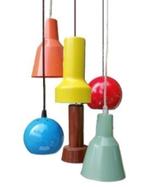 Vintage hanglamp met 6 kleurrijke kapjes uit jaren 60/70, Vintage, Ophalen of Verzenden, Zo goed als nieuw, Metaal