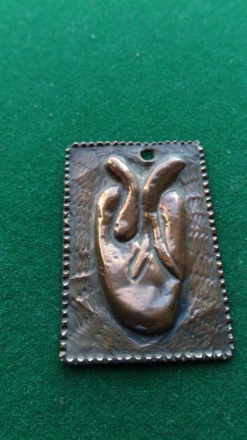 Antieke ex voto Hart roodkoper begin 20e eeuw 43mm, Antiek en Kunst, Antiek | Religie, Ophalen of Verzenden