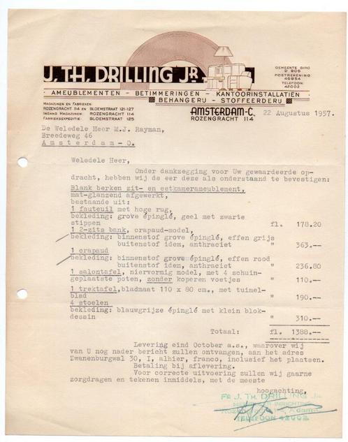 briefhoofd J. TH. Drilling Jr. Amsterdam - C - 1957, Verzamelen, Merken en Reclamevoorwerpen, Gebruikt, Gebruiksvoorwerp, Verzenden