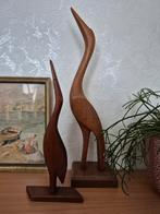 Vintage houten reiger beelden set, Scandinavisch design, Ophalen of Verzenden