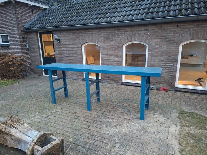 Grote stalen werkbank, Doe-het-zelf en Verbouw, Werkbanken, Gebruikt, 170 cm of meer, Ophalen