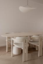 Travertin Eettafel Elips blad met konische poten, Ophalen, Nieuw, 50 tot 100 cm, Vijf personen of meer