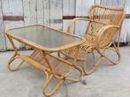 Rohé Noordwolde set. Fauteuil en tafel, Rotan, Zo goed als nieuw, Loungeset, Eettafel