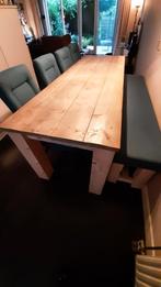 Steigerhouten eettafel met Bank en Stoelen, Ophalen, Gebruikt, 200 cm of meer, 50 tot 100 cm