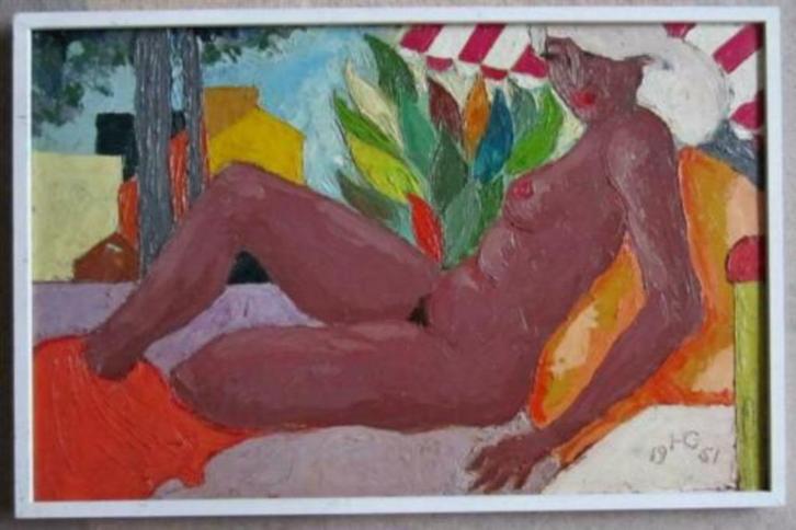 =Hinrich Grauenhorst 1919-1998==met boek==vrouwlijk naakt=, Antiek en Kunst, Kunst | Schilderijen | Klassiek, Ophalen of Verzenden