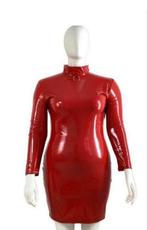 Mooi pvc jurk met hoge hals, tm 8XL, Verzenden, Nieuw, Rood, Boven de knie