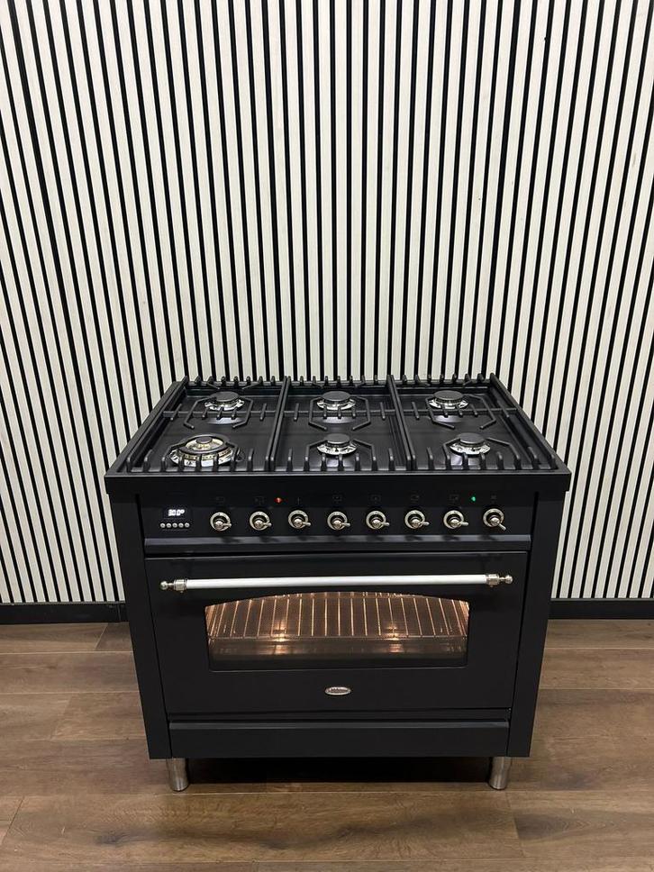 Luxe nostalgische Boretti Fornuis 6 pits Antraciet 90x60 cm, Witgoed en Apparatuur, Fornuizen, Zo goed als nieuw, Vrijstaand, Gas