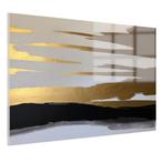 Landschap met zwart en goud abstract Glasschilderij 105x70cm, Huis en Inrichting, Woonaccessoires | Schilderijen, Tekeningen en Foto's