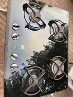 Kookplaat - gaspitten op glas, Witgoed en Apparatuur, Kookplaten, Ophalen, Gebruikt, 4 kookzones, Inbouw