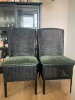 6 Zwarte Lloyd loom stoelen, Vijf, Zes of meer stoelen, Riet of Rotan, Gebruikt, Zwart