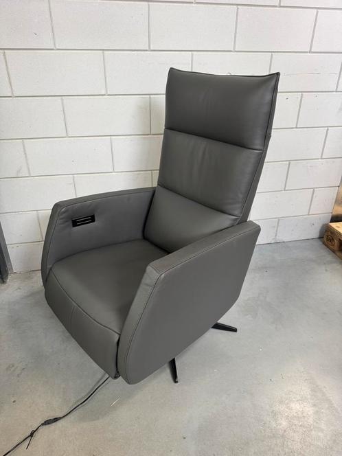 Sta-op fauteuil relaxstoel echte leer grijs, Huis en Inrichting, Fauteuils, Zo goed als nieuw, Leer, 50 tot 75 cm, Ophalen