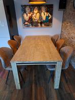 Stoere eetkamertafel met stoelen, Huis en Inrichting, Tafels | Eettafels, Ophalen, 200 cm of meer, 50 tot 100 cm, Zo goed als nieuw