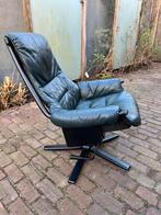 Göte Möbler draaistoel/neigfunctie donkergroen leer vintage, Huis en Inrichting, Fauteuils, Metaal, Gebruikt, 75 tot 100 cm, 50 tot 75 cm