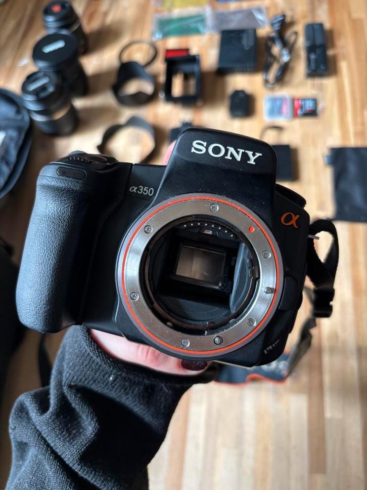 Sony α350 DSLR camera + 3 lenzen + flitser + accessoires, Audio, Tv en Foto, Fotocamera's Digitaal, Gebruikt, Sony, Ophalen of Verzenden