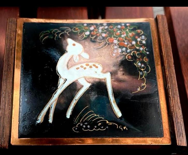 Vintage Houten Doosje met Geëmailleerde Deksel, Antiek en Kunst, Antiek | Emaille, Ophalen of Verzenden