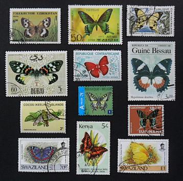 Vlinders - 12 mooie vlinderzegels uit diverse landen beschikbaar voor biedingen