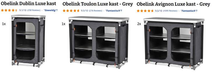 Obelink Campingkasten te koop – Dublin, Toulon & Avignon 2, Caravans en Kamperen, Kampeermeubelen, Zo goed als nieuw, Campingkast