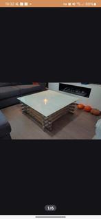 Glazen / metalen salontafel 1x1m, Ophalen