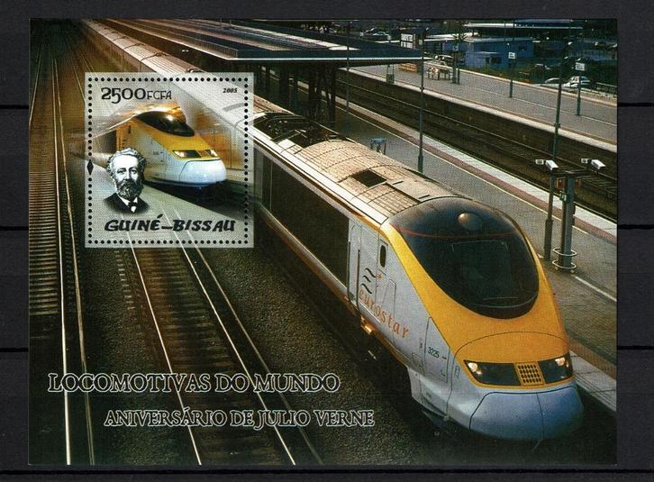bissau 2005 pf blok treinen spoorwegen railroad trains Verne, Postzegels en Munten, Postzegels | Thematische zegels, Postfris