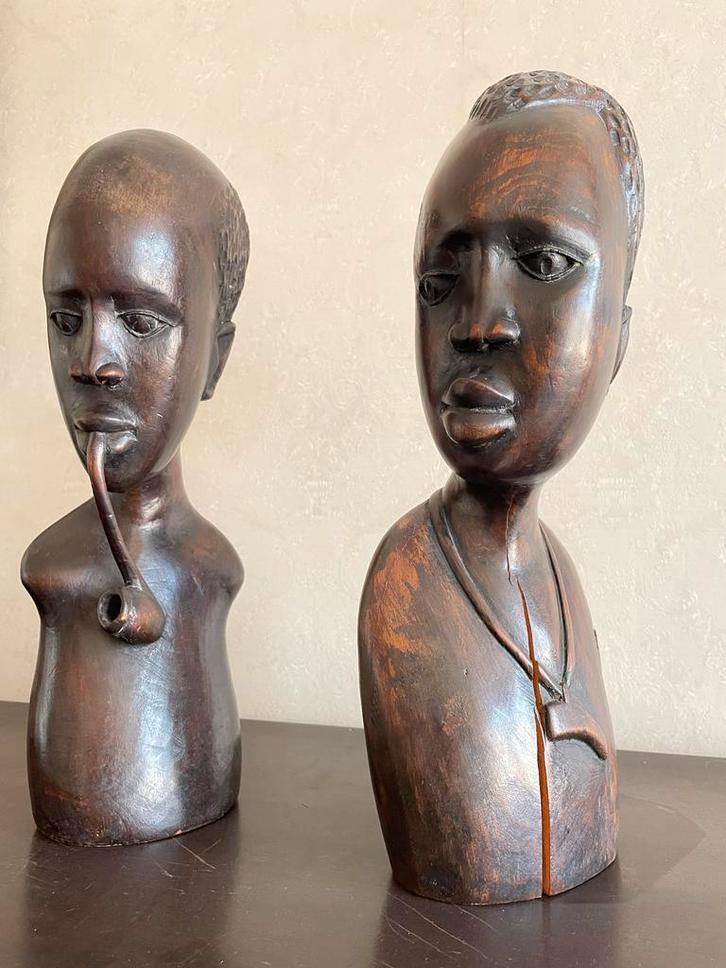 Afrikaanse Houten Bustes - Handgesneden Beelden, Antiek en Kunst, Kunst | Beelden en Houtsnijwerken, Ophalen
