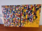 abstract schilderij 2-luik primaire kleur Karl J. rood geel, Antiek en Kunst, Ophalen of Verzenden
