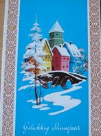 Gelukkig nieuwjaar - huizen en kerk - getekend - drie keer, Verzamelen, Verzenden, 1980 tot heden, Ongelopen, Overige thema's