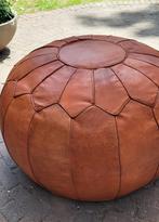 Nieuwe Marokkaanse handgemaakte leren poef, gevuld, Minder dan 50 cm, Rond, Nieuw, Ophalen of Verzenden