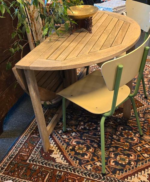 Teakhouten ronde tuintafel opklapbare eettafel half rond, Tuin en Terras, Tuintafels, Gebruikt, Rond, Hout, Ophalen