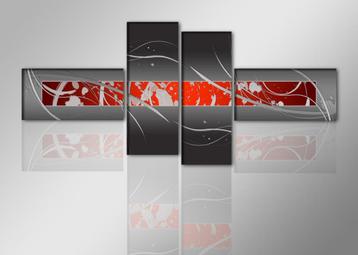 Nieuw * 4 Luik van Canvas * Modern Rood Grijs Art 80x195cm beschikbaar voor biedingen