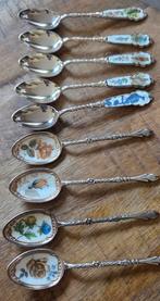 Antieke zilveren lepels met porseleinen details, Ophalen of Verzenden