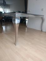 Pronk set tafels en stoelen. Chroom, hard getemperd glas, Huis en Inrichting, Ophalen, 200 cm of meer, 50 tot 100 cm, Rechthoekig