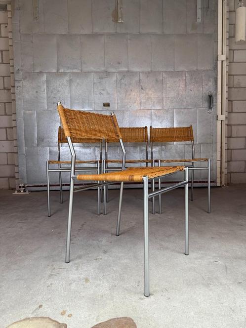 4x Spectrum Martin Visser SE05 chair, Huis en Inrichting, Stoelen, Gebruikt, Vier, Metaal, Riet of Rotan, Bruin, Ophalen