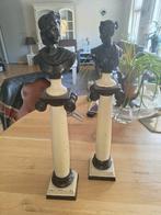 Twee antieke Romeinse bustes op pilaar, Ophalen of Verzenden