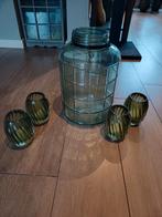 Glazen pot met ook 6 windlichten, Huis en Inrichting, Ophalen of Verzenden, Gebruikt
