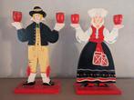 Vintage Zweedse kandelaar man vrouw, hout, handbeschilderd, Diversen, Kerst, Ophalen of Verzenden, Gebruikt