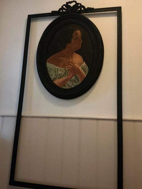 Antieke grote Franse spiegel  strik lijst, Antiek en Kunst, Curiosa en Brocante, Ophalen