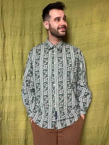 Vintage overhemd / shirt / print / groen / medium / M /  beschikbaar voor biedingen