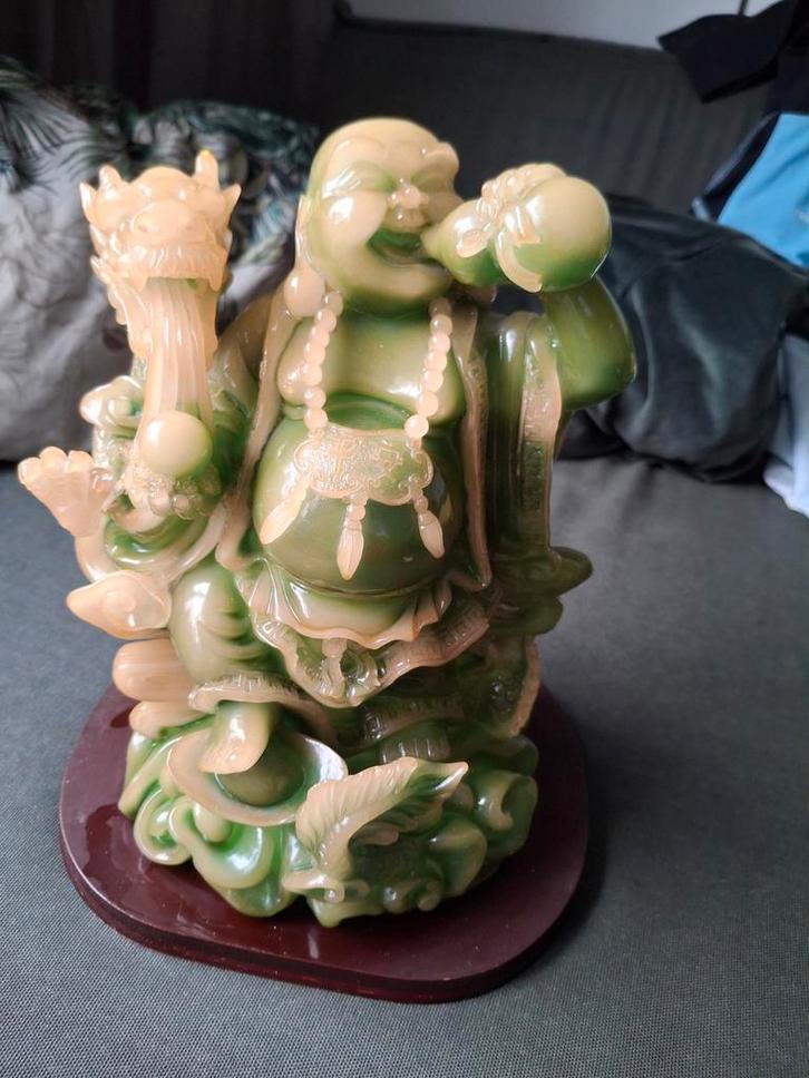 Happy Buddha Beeld - Groen Kunsthars, Tuin en Terras, Tuinbeelden, Nieuw, Ophalen of Verzenden