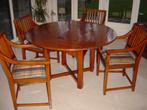 Mooie ronde tafel met 4 bijbehorende stoelen, Huis en Inrichting, Ophalen, Gebruikt, Rond, Kersenhout