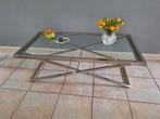 Salontafel, chroom onderstel met glasplaat, Ophalen, Gebruikt, 100 tot 150 cm, 50 tot 100 cm