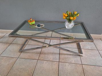 Salontafel, chroom onderstel met glasplaat beschikbaar voor biedingen