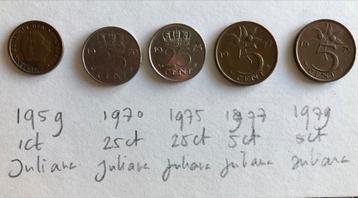 Munten Juliana 1x 1ct - 2x 5ct en 2x 25ct  beschikbaar voor biedingen