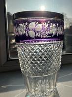 Vintage Kristallen Vaas met Paars Bloemmotief, Antiek en Kunst, Antiek | Glas en Kristal, Ophalen of Verzenden