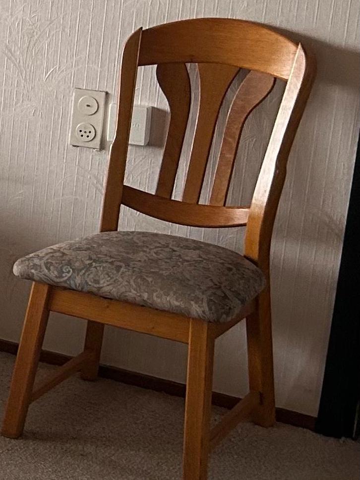 Set van 4 houten eettafelstoelen, Huis en Inrichting, Stoelen, Gebruikt, Vier, Hout, Bruin, Ophalen