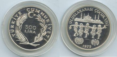 Turkije, 500 Lira 1979, Unicef, zilver proof, Postzegels en Munten, Munten | Europa | Niet-Euromunten, Losse munt, Overige landen
