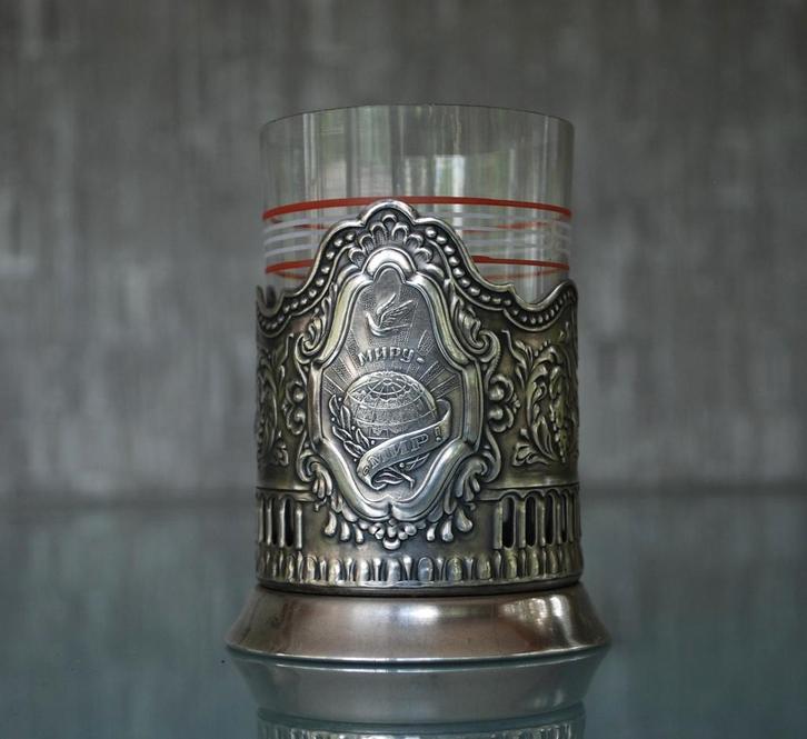 Sovjet Glashouder Podstakannik - PEACE FOR THE WORLD - CCCP, Antiek en Kunst, Curiosa en Brocante, Verzenden