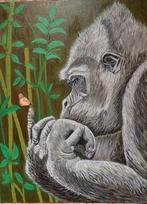 Acrylverfschilderij: Gorilla met Vlinder - 80x60 cm, Antiek en Kunst, Ophalen